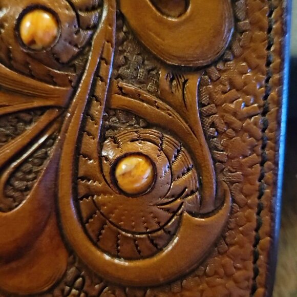 Leather Inlay with Orange Mohave Turquoise and Orange Stingray--- Card Holder - Picture 5 of 7